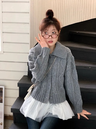 Lynel Vintage Cara Neck Button Twisted Loose Fit Knit Cardigan