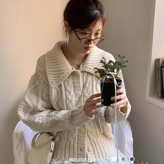Lynel Vintage Cara Neck Button Twisted Loose Fit Knit Cardigan