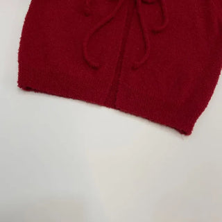 Cherry Vintage Lovely Double Ribbon Collar Neck Boucle Loose Fit Knit Cardigan