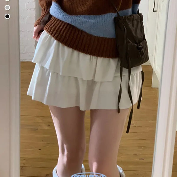 Chio Velvet Cancan Ruffle Flare Banding Mini Skirt Skirt Pants