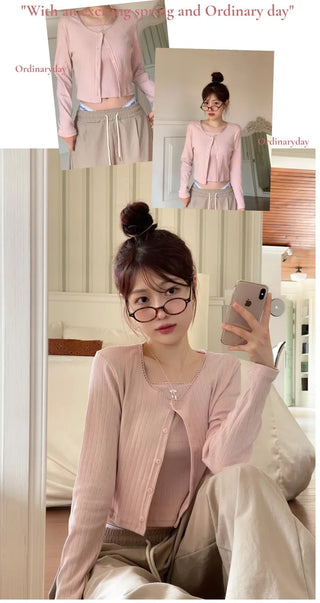 Roselyn Flower Punching Lace Sleeveless Nashi Cardigan Set