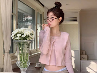 Roselyn Flower Punching Lace Sleeveless Nashi Cardigan Set