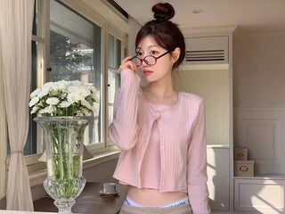 Roselyn Flower Punching Lace Sleeveless Nashi Cardigan Set