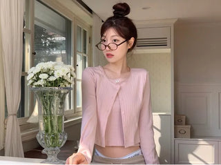 Roselyn Flower Punching Lace Sleeveless Nashi Cardigan Set