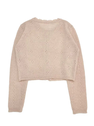 Gloy Vintage Lovely Loose Fit Flower Punching Button Wave Wool Knit Cardigan