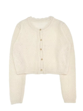 Gloy Vintage Lovely Loose Fit Flower Punching Button Wave Wool Knit Cardigan