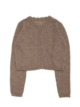 Gloy Vintage Lovely Loose Fit Flower Punching Button Wave Wool Knit Cardigan