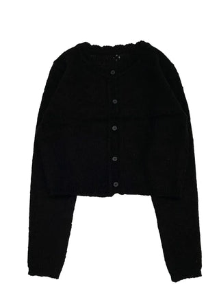Gloy Vintage Lovely Loose Fit Flower Punching Button Wave Wool Knit Cardigan