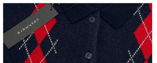 Lebon Two-tone Argyle Pattern Slim Fit Ribbed Collar Neck Cashmere Wool Knit Button Cardigan