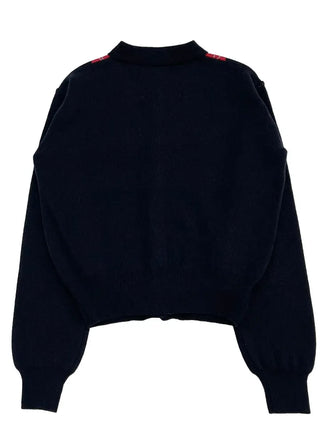 Lebon Two-tone Argyle Pattern Slim Fit Ribbed Collar Neck Cashmere Wool Knit Button Cardigan