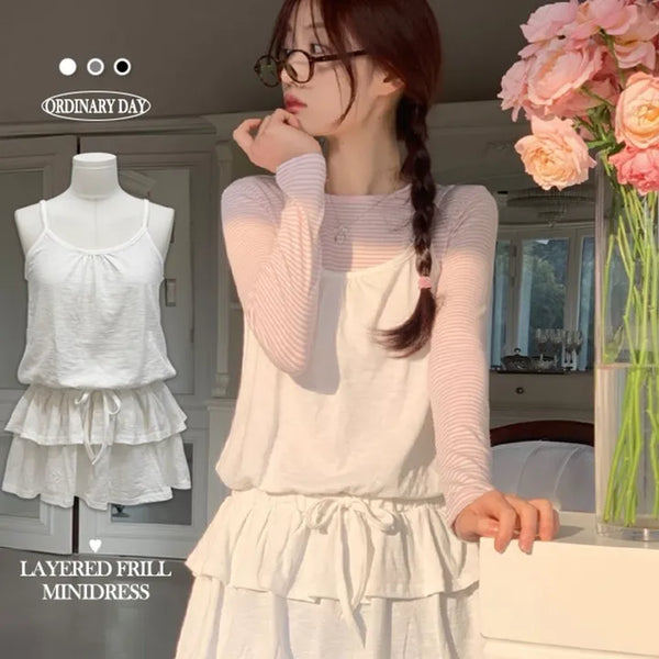 Hinds Vintage Ribbon Frill Cancan Layered Sleeveless Bustier Mini Dress