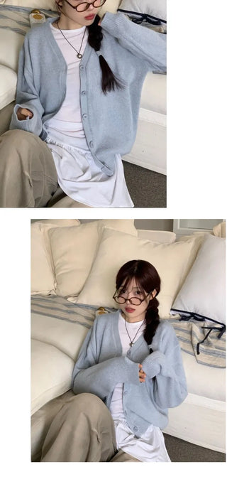 Jayin Alpaca Loose Fit V-Neck Button Wool Knit Cardigan