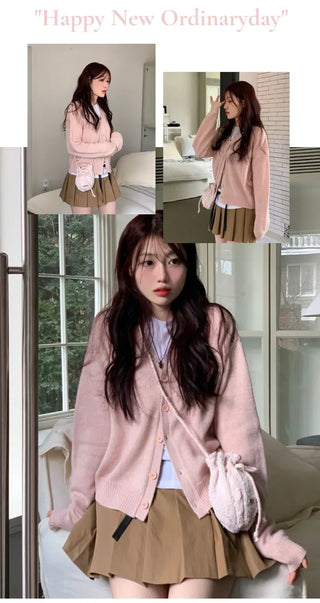 Jayin Alpaca Loose Fit V-Neck Button Wool Knit Cardigan