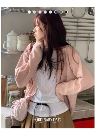 Jayin Alpaca Loose Fit V-Neck Button Wool Knit Cardigan