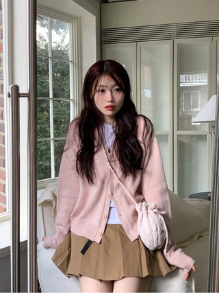 Jayin Alpaca Loose Fit V-Neck Button Wool Knit Cardigan