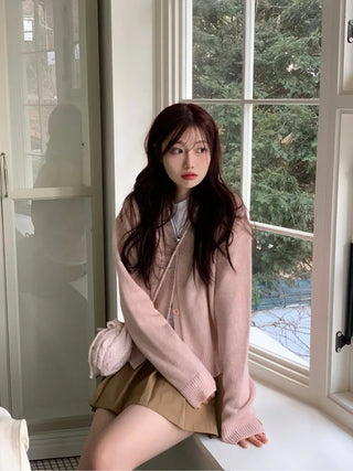 Jayin Alpaca Loose Fit V-Neck Button Wool Knit Cardigan