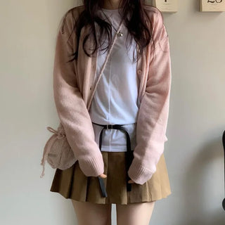 Jayin Alpaca Loose Fit V-Neck Button Wool Knit Cardigan