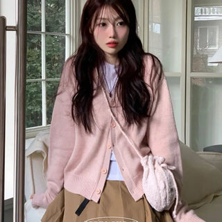 Jayin Alpaca Loose Fit V-Neck Button Wool Knit Cardigan