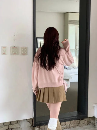 Jayin Alpaca Loose Fit V-Neck Button Wool Knit Cardigan