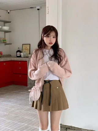 Jayin Alpaca Loose Fit V-Neck Button Wool Knit Cardigan