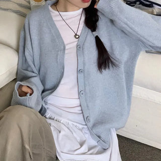 Jayin Alpaca Loose Fit V-Neck Button Wool Knit Cardigan