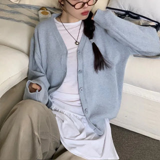 Jayin Alpaca Loose Fit V-Neck Button Wool Knit Cardigan