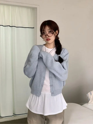 Jayin Alpaca Loose Fit V-Neck Button Wool Knit Cardigan