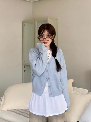 Jayin Alpaca Loose Fit V-Neck Button Wool Knit Cardigan