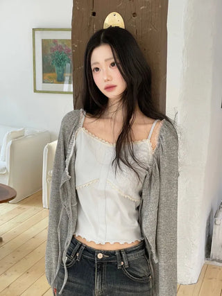 Ion embroidery lace frill layered inner sleeveless sleeveless nasi
