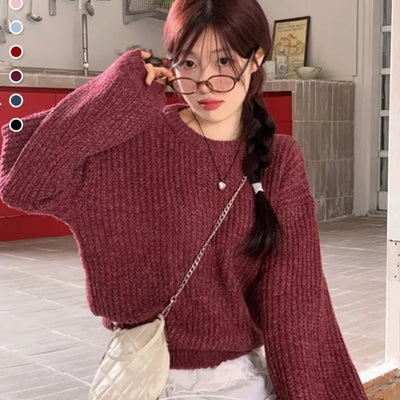 Jujube Vintage Mix Haji Loose Fit Shibori Round Neck Long Sleeve Knit