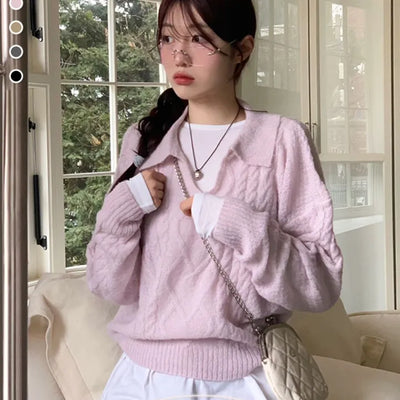 Hyphen hairy, loose-fitting collar neck, long-sleeved wool knit,