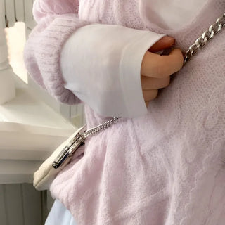 Hyphen hairy, loose-fitting collar neck, long-sleeved wool knit,