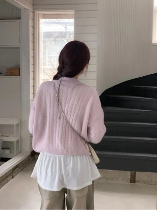 Hyphen hairy, loose-fitting collar neck, long-sleeved wool knit,