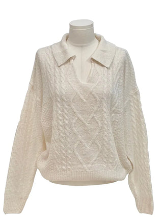Hyphen hairy, loose-fitting collar neck, long-sleeved wool knit,