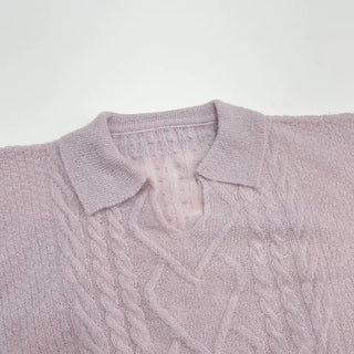 Hyphen hairy, loose-fitting collar neck, long-sleeved wool knit,