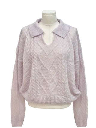 Hyphen hairy, loose-fitting collar neck, long-sleeved wool knit,