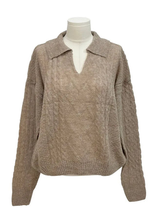 Hyphen hairy, loose-fitting collar neck, long-sleeved wool knit,
