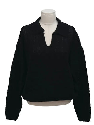 Hyphen hairy, loose-fitting collar neck, long-sleeved wool knit,