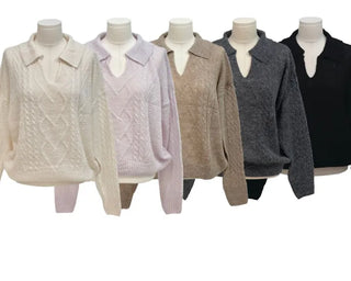 Hyphen hairy, loose-fitting collar neck, long-sleeved wool knit,