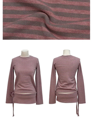 set of adjustable length striped knit t-shirt and layered ribbon wrap skirt