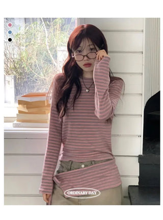 set of adjustable length striped knit t-shirt and layered ribbon wrap skirt
