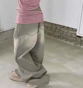 set of adjustable length striped knit t-shirt and layered ribbon wrap skirt