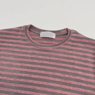 set of adjustable length striped knit t-shirt and layered ribbon wrap skirt