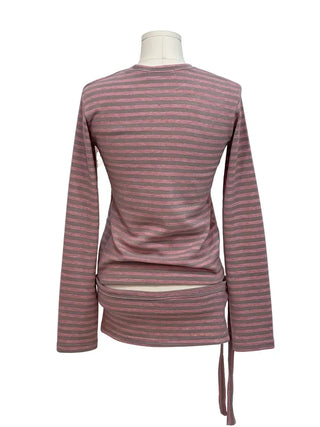 set of adjustable length striped knit t-shirt and layered ribbon wrap skirt