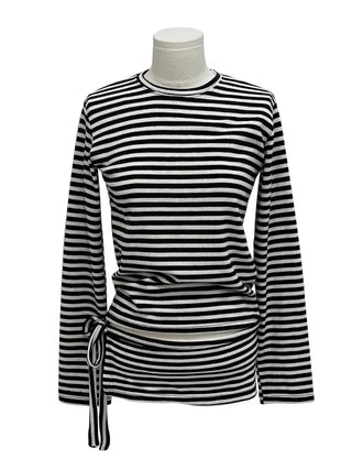 set of adjustable length striped knit t-shirt and layered ribbon wrap skirt