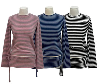 set of adjustable length striped knit t-shirt and layered ribbon wrap skirt