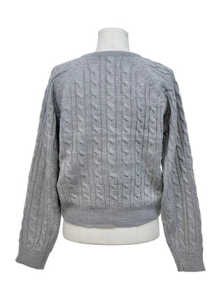 Ruffle Mood Loose Fit Twisted Cable Knit Ribbon Cardigan