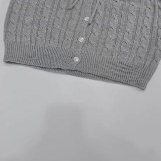 Ruffle Mood Loose Fit Twisted Cable Knit Ribbon Cardigan