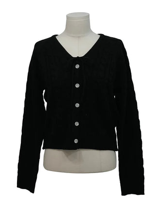Ruffle Mood Loose Fit Twisted Cable Knit Ribbon Cardigan