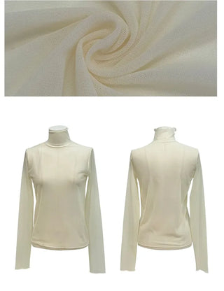 Pray Lace See-through Layered Mock Neck Long Sleeve T-Shirt